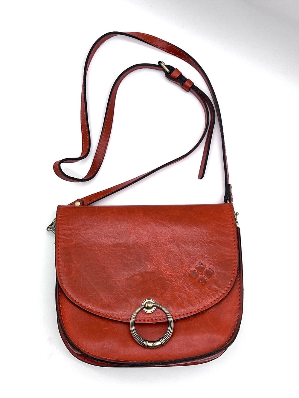 Patricia Nash Tooled Leather Crossbody Saddle Bag Red Ring Flap - Picture 11 of 16